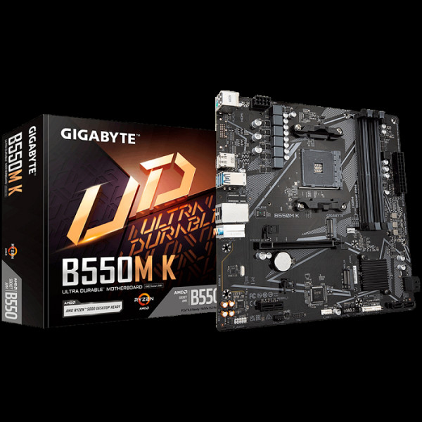 GIGABYTE B550M K AM4 mATX osnovna plošča - AMD B550, 4xDDR4, 2xM.2, 4xSATA, 1Gb LAN, 1xDP, 1xHDMI