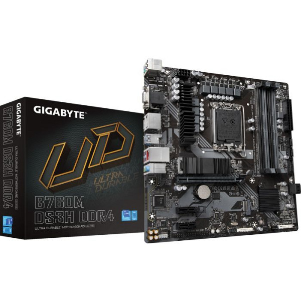 GIGABYTE B760M DS3H DDR4 LGA1700 mATX osnovna plošča - Intel B760, 4xDDR4, 2xM.2, 4xSATA, 2.5Gb LAN, 1xD-SUB(VGA), 2xDP, 1xHDMI
