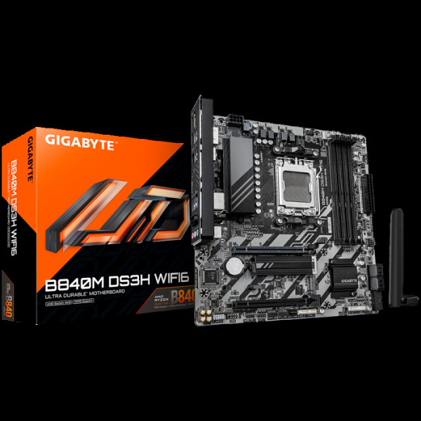 GIGABYTE B840M DS3H WIFI6 AM5 mATX osnovna plošča - AMD B840, 4xDDR5, 2xM.2, 4xSATA, 2.5Gb LAN, WiFi 6, BT, 1xHDMI, 2xDP