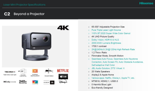 Hisense pametni 4K mini projektor C2