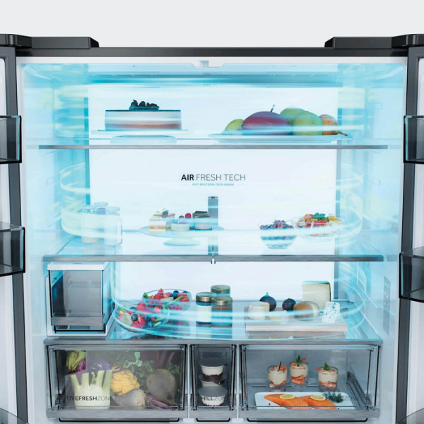 Hladilnik HAIER HCR79F18CHMB, 182,5 cm, C, 700 l, 4-vratni, Črna