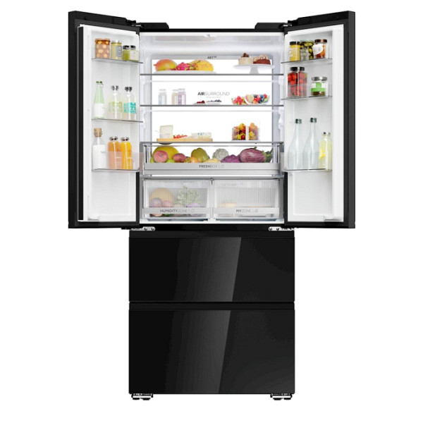 Hladilnik HAIER HFKR7819DNGB, 190 cm, E, 468 l, French Door, črna na steklu