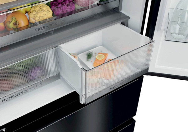 Hladilnik HAIER HFKR7819DNGB, 190 cm, E, 468 l, French Door, črna na steklu