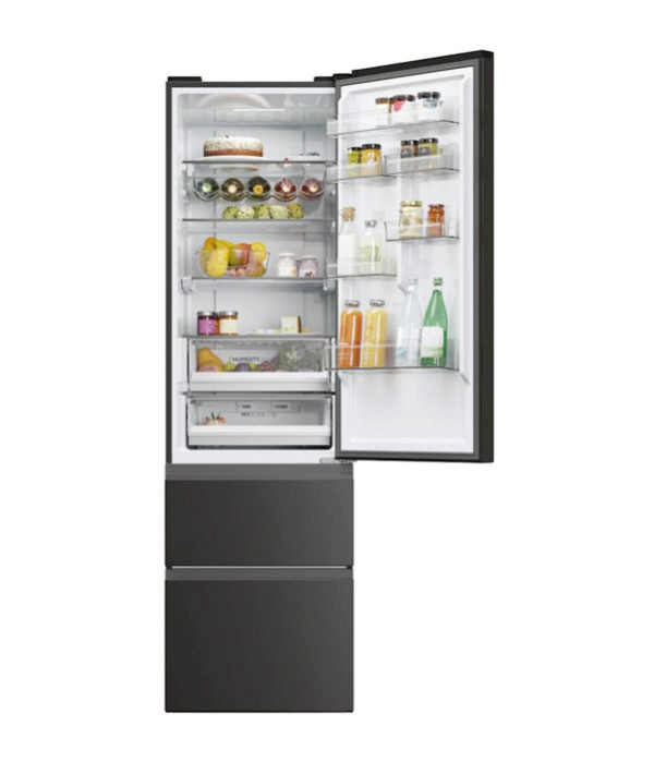 Hladilnik HAIER HTW5620DNPT, 205 cm, D, 414 l, 3-vratni, črn