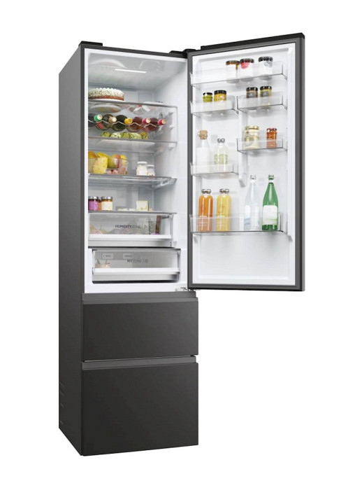 Hladilnik HAIER HTW5620DNPT, 205 cm, D, 414 l, 3-vratni, črn