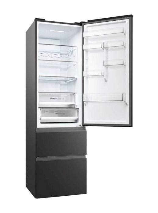 Hladilnik HAIER HTW5620DNPT, 205 cm, D, 414 l, 3-vratni, črn
