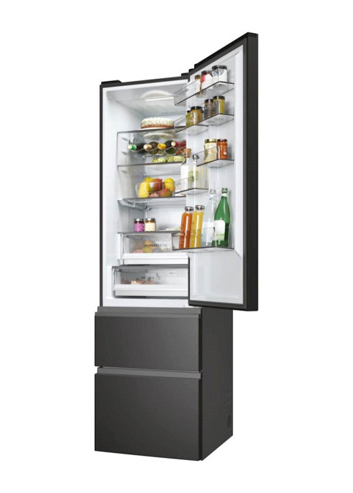 Hladilnik HAIER HTW5620DNPT, 205 cm, D, 414 l, 3-vratni, črn