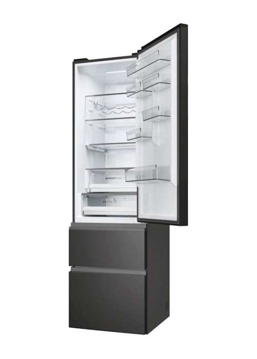 Hladilnik HAIER HTW5620DNPT, 205 cm, D, 414 l, 3-vratni, črn