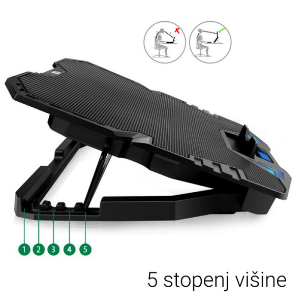 Hladilno stojalo za prenosnik do 17.3'', 5x tih ventilator, 2x USB, Ewent EW1259