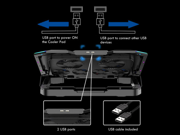 Hladilno stojalo za prenosnik do 17.3", 6x tih ventilator, RGB, Ewent EW1260