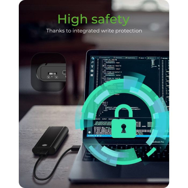 IcyBox IB-1807MT-C31 ohišje za 1x M.2 NVMe SSD z vmesnikom USB-C 3.2 in zaščito pred pisanjem