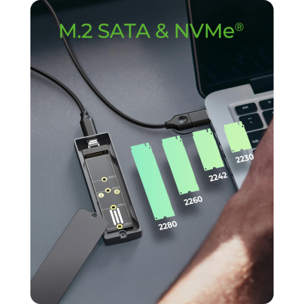 IcyBox IB-1826MCL-CU31 ohišje za M.2 NVMe/SATA SSD z vmesnikom USB-C 3.2 Gen 2 in RGB lučmi