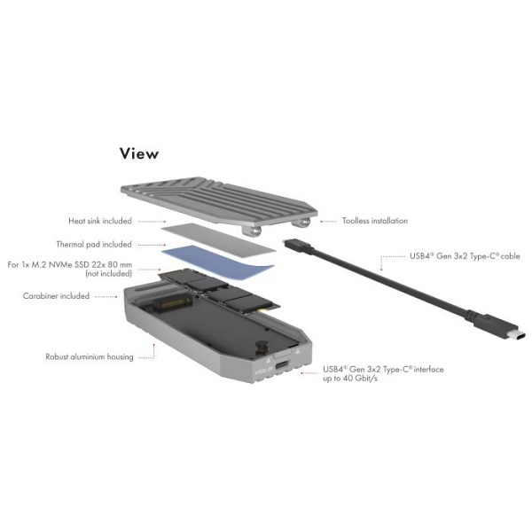 IcyBox IB-1919M-C42 USB4 Gen 3x2 ohišje za M.2 NVMe SSD