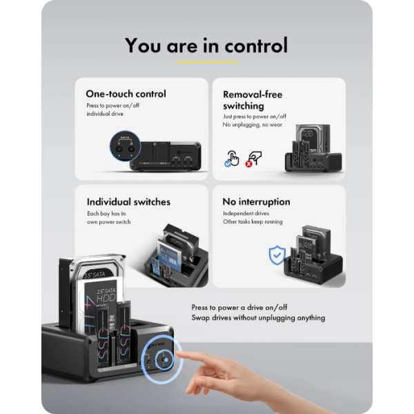 IcyBox IB-2925MS-CU31 priklopna in klonirna postaja za M.2 NVMe SSD & 2,5/3,5 SATA SSD/HDD