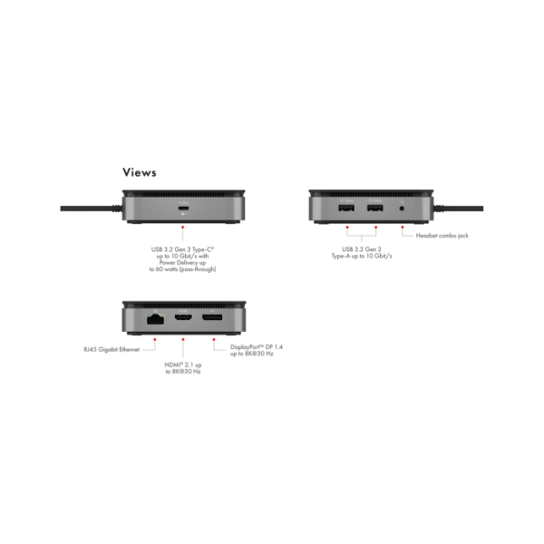 IcyBox IB-DK408-C41 priključna postaja USB4 z dvojnim video izhodom 7v1, 60W PowerDelivery napajanje