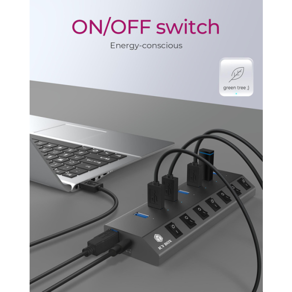 IcyBox IB-HUB1701-C3 7-portni USB-A hub s stikali