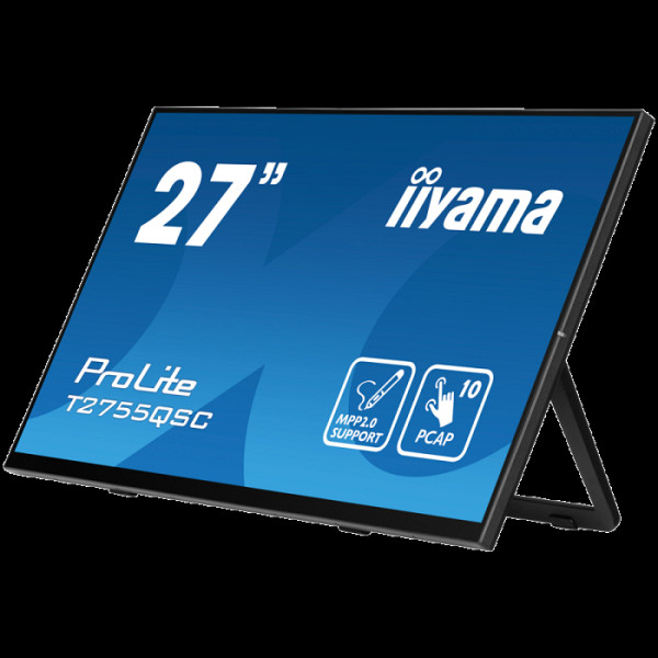 IIYAMA Monitor LED T2755QSC-B1  27” Optical Bonded PCAP 10pt IPS Edge to edge glass 2560 x 1440 @75Hz 400 cd/m² HDMI DP USB Hub Tilt angle	15° up; 70° down