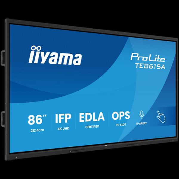 IIYAMA ProLite TE8615A-B2AG 86'' UHD IPS 3840x2160 550 cd 5000:1 8ms Android 14, 8/128GB, 40-Points, NFC, 2x HDMI, HDMI-out, LAN, WiFi6, DisplayPort, USB-C, Audio out: mini-jack and Optical Out, Landscape mode, Media Play USB Ports, Integrated iiWare