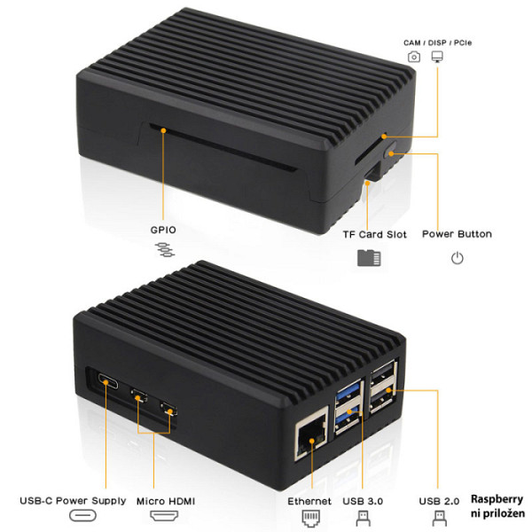 INTER-TECH ODS-739 črno ohišje za RASPBERRY Pi 5