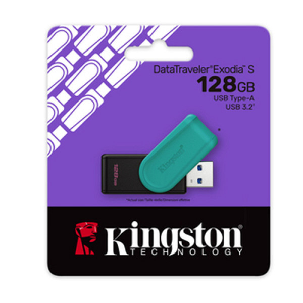 USB disk Kingston 128GB DT Exodia S, 3.2 Gen1, črn/turkizen, z vrtljivim pokrovčkom
