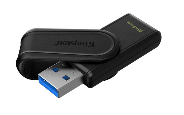 USB disk Kingston 64GB DT Exodia S, 3.2 Gen1, črn, z vrtljivim pokrovčkom