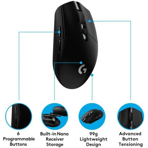 LOGITECH G305 Lightspeed gaming brezžična optična črna miška
