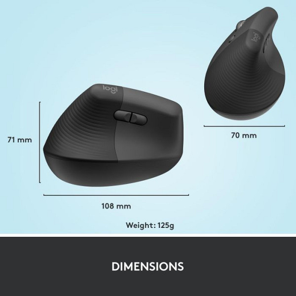 LOGITECH Lift Left vertical ergonomična za levičarje brezžična optična črna miška