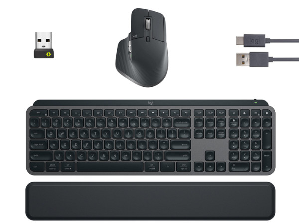 LOGITECH MX Keys S USB-C/BT brezžična osvetljena črna slo tisk naslon za zapestje + miška MX Master 3S + tipkovnica