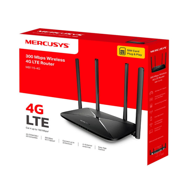 MERCUSYS MB115-4G N300 2,4GHz 4G LTE SIM brezžični usmerjevalnik-router