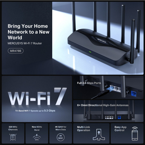 MERCUSYS MR47BE BE9300 Triple-Band WiFi7 brezžični usmerjevalnik-router