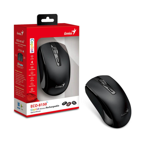 Miška Genius ECO-8150 AI brezžična,  črna
