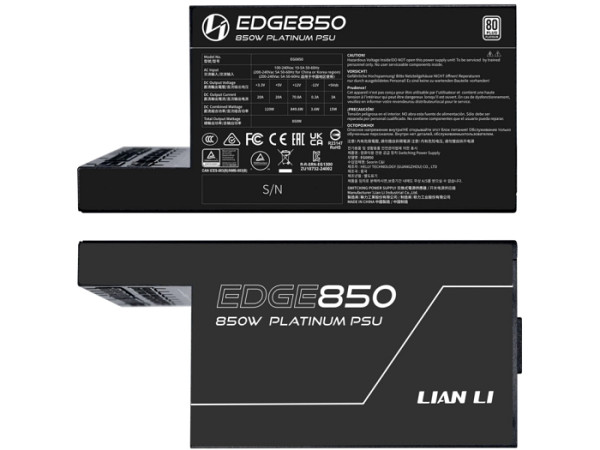 Napajalnik ATX Lian Li EDGE 850W, 80 PLUS Gold, 12V-2x6, Modularni, črn