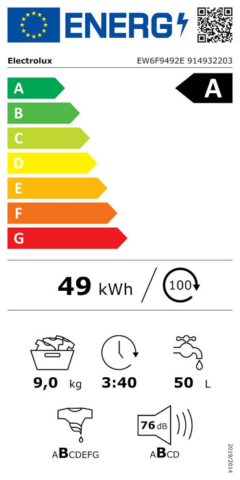 Pralni stroj Electrolux EW6F9492E, 9 kg, inverter