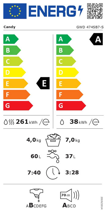 Pralno-sušilni stroj CANDY GWD 474SB7-S, 7+4kg, A-15%