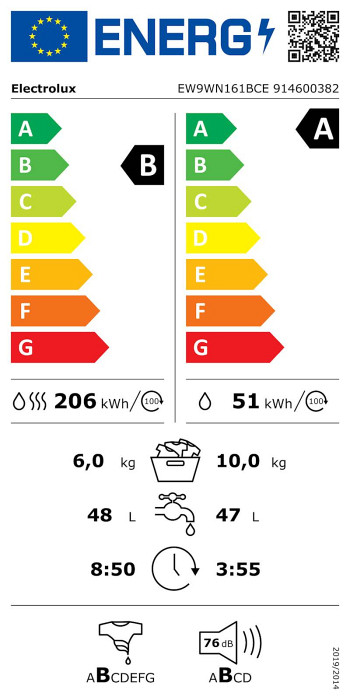 Pralno sušilni stroj Electrolux EW9WN161BCE, toplotna črpalka, 10+6 kg