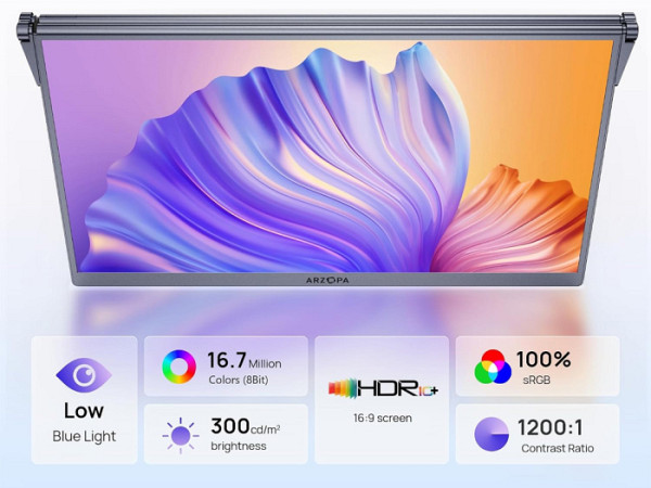 Prenosni monitor 15.6'' (40 cm), FullHD, IPS, 60Hz, dva zaslona, mHDMI, USB-C, zvočniki, ARZOPA E1