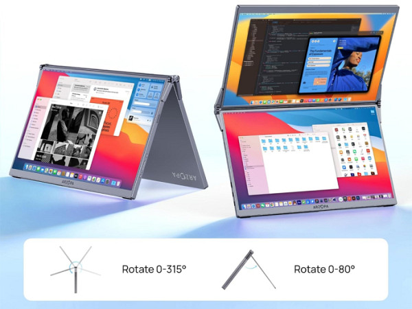 Prenosni monitor 15.6'' (40 cm), FullHD, IPS, 60Hz, dva zaslona, mHDMI, USB-C, zvočniki, ARZOPA E1