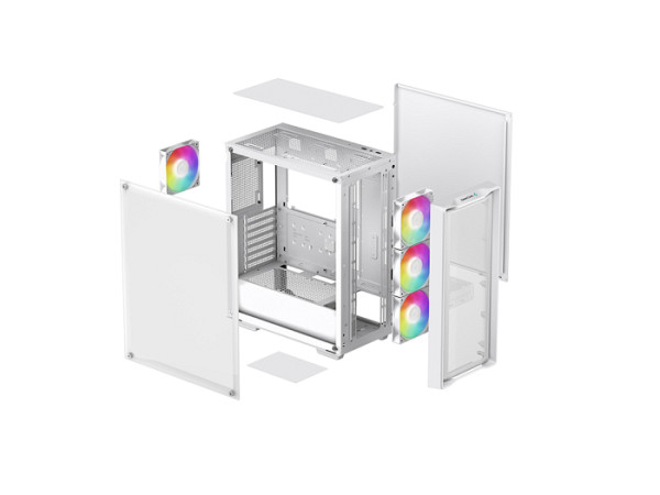 Računalniško ohišje DeepCool CC560 MESH V2, ATX, Midi-Tower, ARGB, Kaljeno steklo, belo