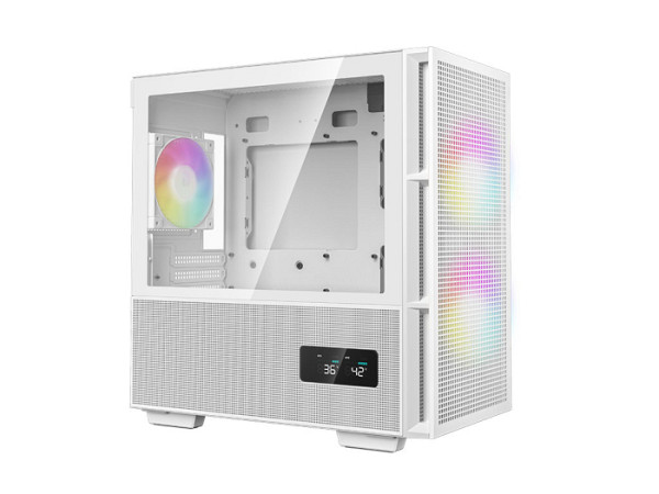 Računalniško ohišje DeepCool CH360 Digital, Micro-ATX, ARGB, LCD, kaljeno steklo, belo