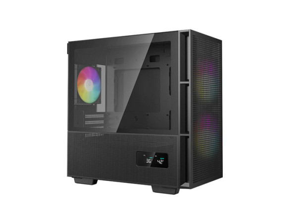 Računalniško ohišje DeepCool CH360 Digital, Micro-ATX, ARGB, LCD, kaljeno steklo, črno
