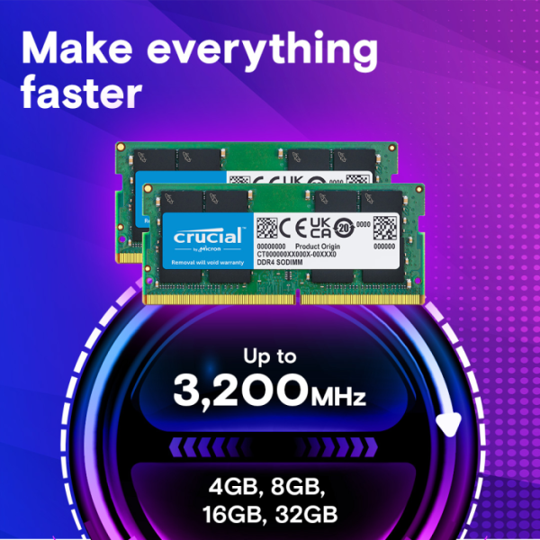 Crucial 16GB DDR4-3200 SODIMM PC4-25600 CL22, 1.2V