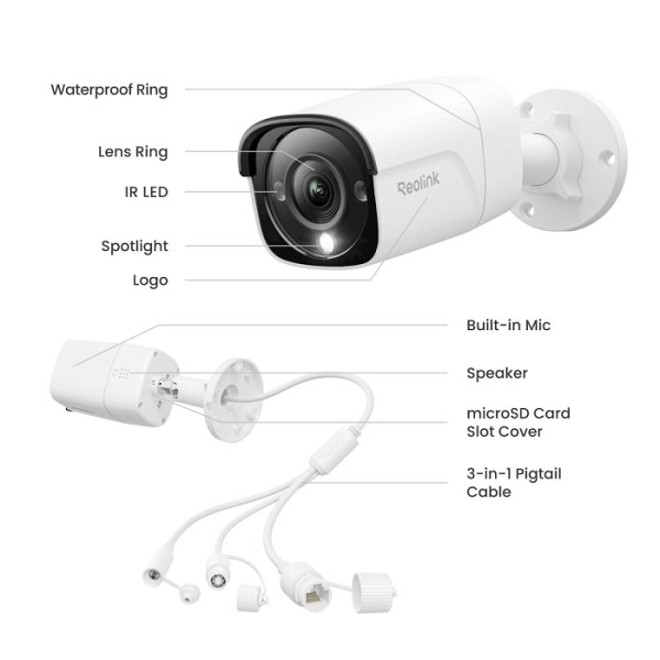 Reolink PoE kamera P320-V2 (RLC-510A), 5MP, Barvni nočni vid, AI zaznavanje, Perimetralna zaščita