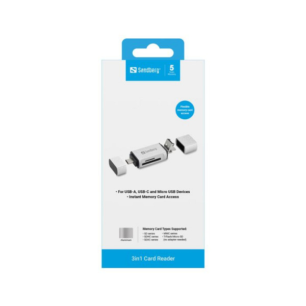 Sandberg Card Reader USB-C+USB+MicroUSB čitalec kartic