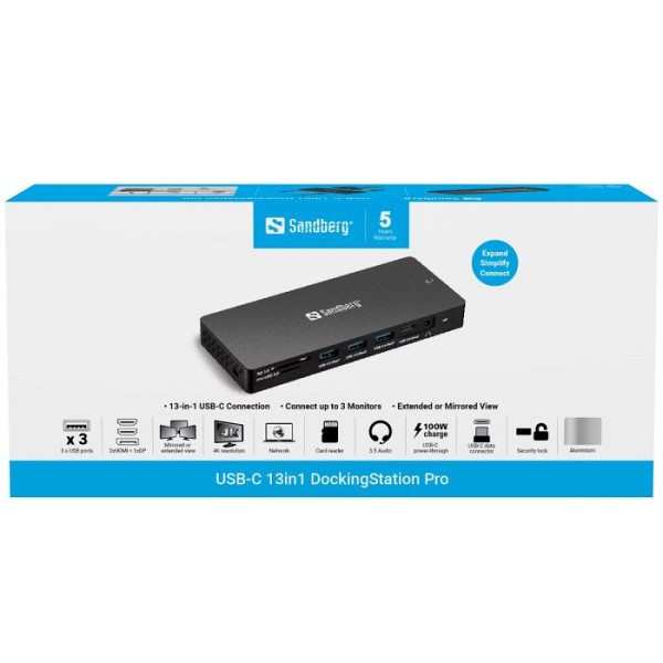 Sandberg USB-C 13 v 1 DockingStation Pro priklopna postaja