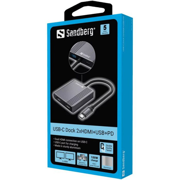 Sandberg USB-C 2xHDMI+USB+PD priklopna postaja