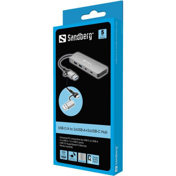 Sandberg USB-C/A v 2x USB-A + 2x USB-C Hub vozlišče