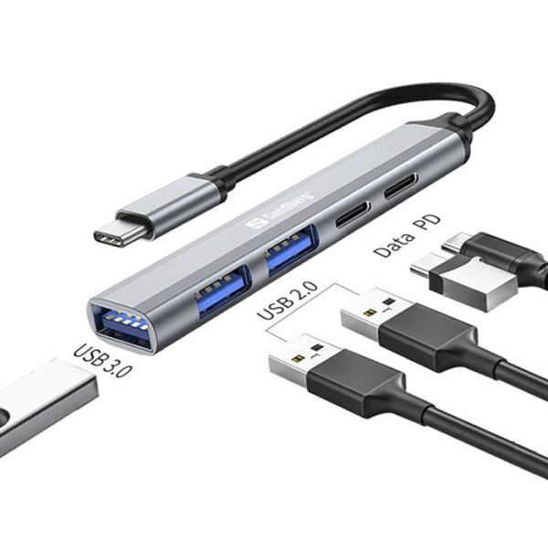 Sandberg USB-C v 3xUSB-A + 2xUSB-C SAVER varčno vozlišče