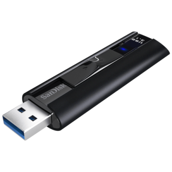 USB DISK SANDISK 256GB EXTREME PRO, 3.2, črn, drsni priključek, strojna enkripcija