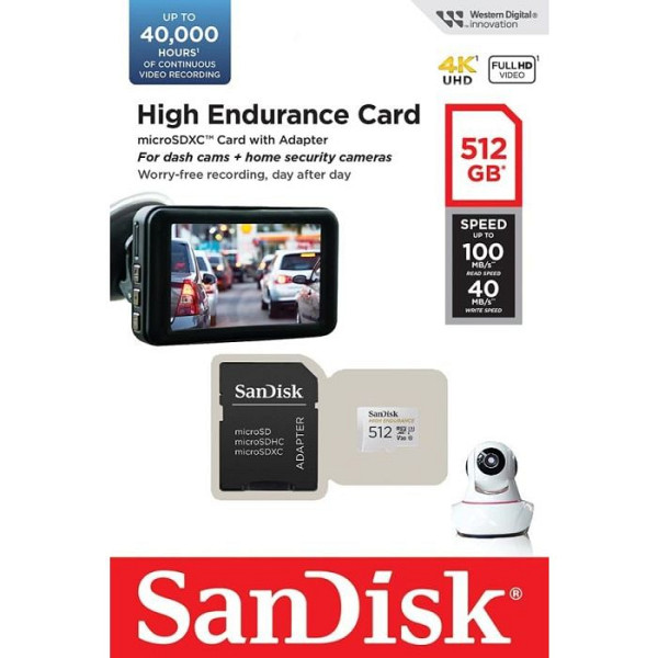 SanDisk 512GB High Endurance microSD Class 10 U3 V30 spominska kartica z adapterjem
