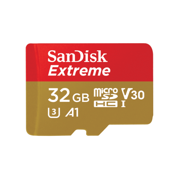 SanDisk Extreme microSDHC 32GB + SD Adapter for Action Sports Cameras - 100MB/s A1 C10 V30 UHS-I U3